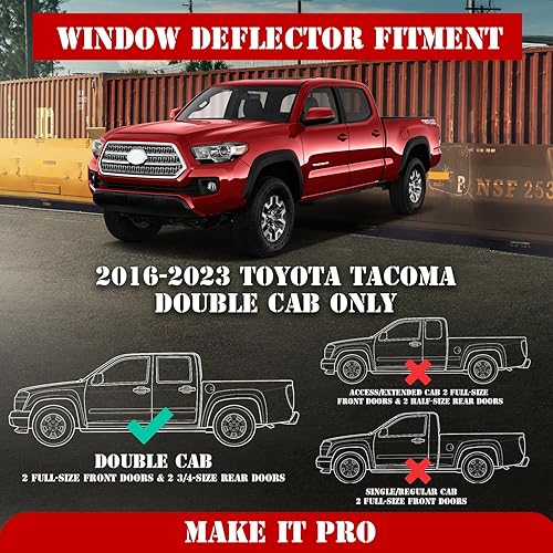 Miniatura 2 de KitsPro Protectores de lluvia para ventana lateral para Toyota Tacoma 2016-2023 (solo apto para doble cabina), deflectores de ventana con cinta