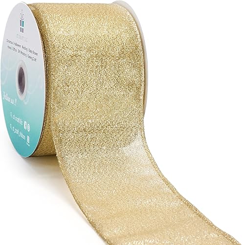 Miniatura 5 de CT CRAFT LLC Cinta metálica con alambre de diamante para decoración del hogar, envoltura de regalos, manualidades de bricolaje, 2.5 pulgadas x 10