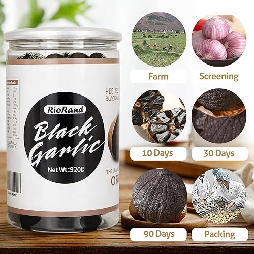 Miniatura 10 de RioRand Ajo negro 16.01oz1 libra de ajo negro pelado entero, envejecido durante 90 días completos, tarro de ajo negro igual a 2 libras de ajo negro
