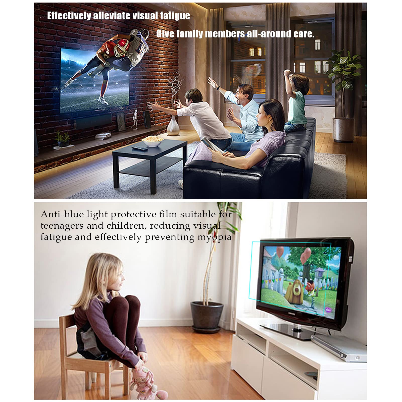 Anti Luce Blu Proteggi Schermo TV, Chiarissimo Antiriflesso Pellicola per La Protezione degli Occhi con Kit di Pulizia dello Schermo per LCD, LED, OLED E QLED 4K HDTV,32"(698 * 392)