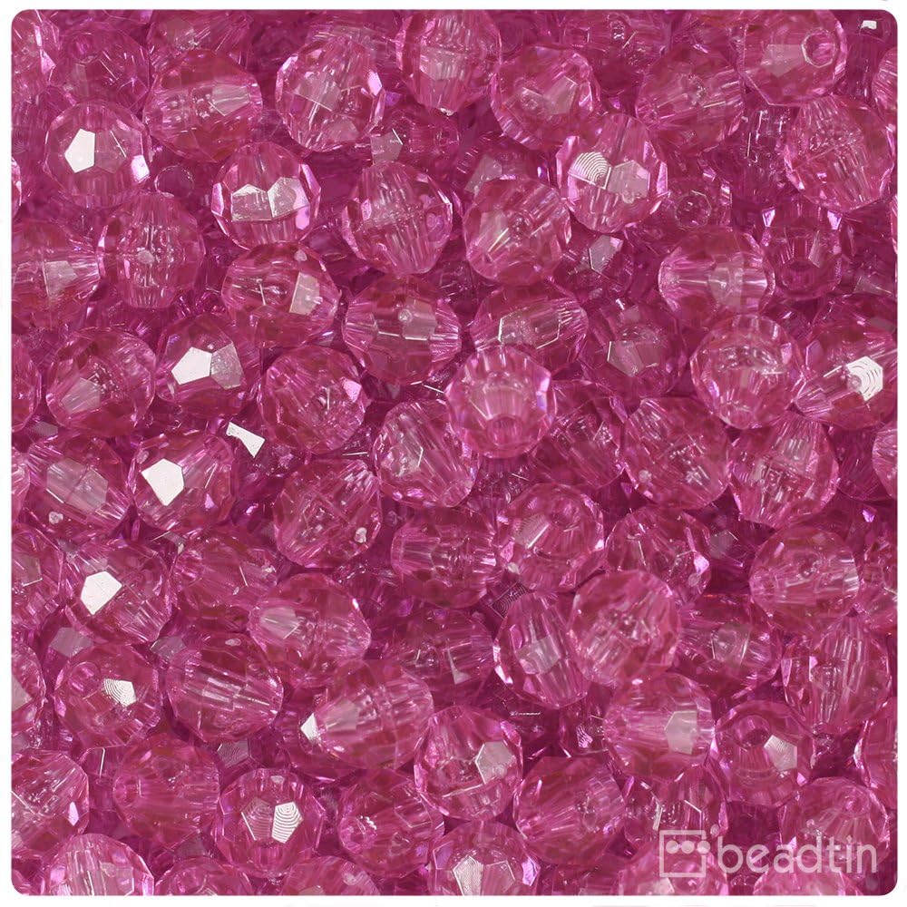 BeadTin Light Fuchsia Transparent 8mm Faceted Round Plastic Craft Beads (450pcs)