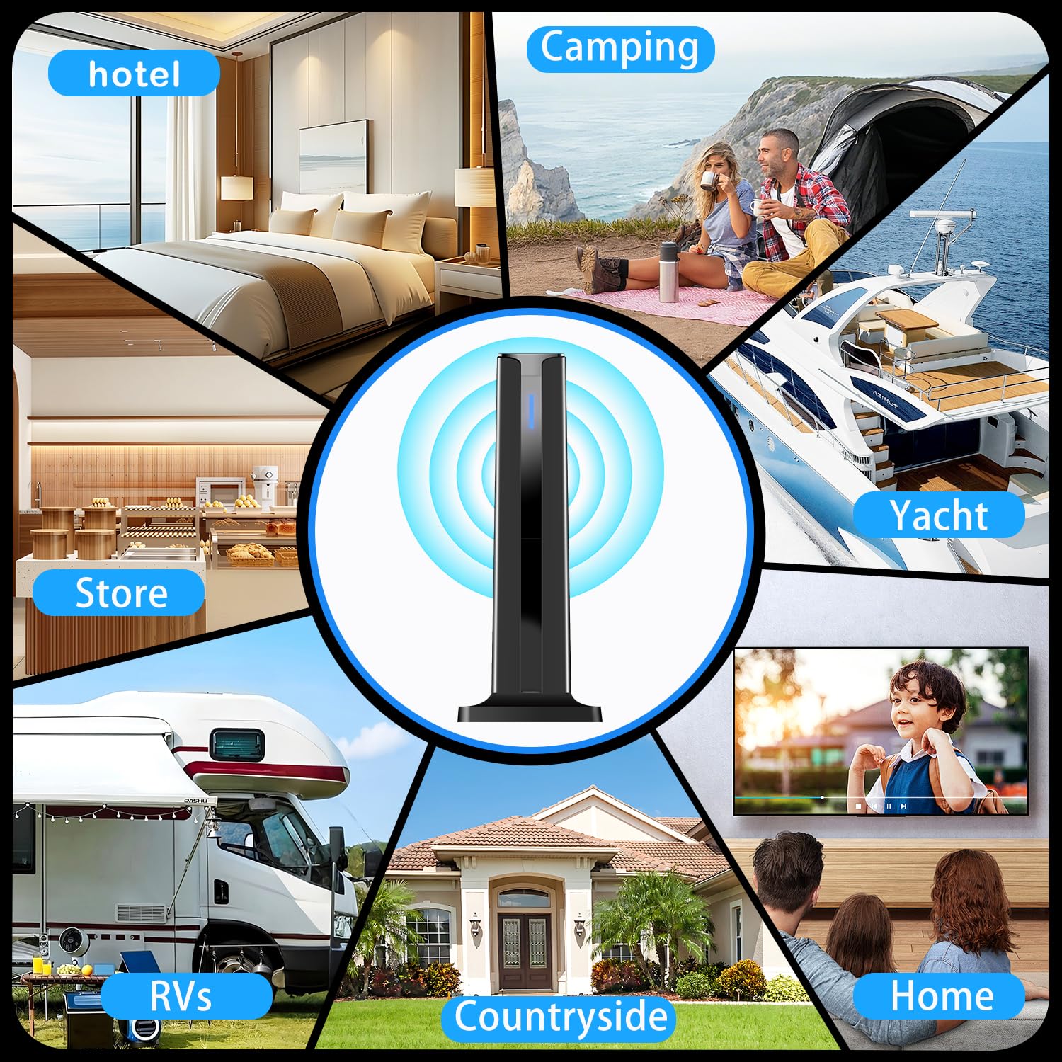 Antena de TV, 2024, Antena de TV para Smart TV en Interiores con Base magnética Fuerte, Antena de recepción de 360° y Largo Alcance para Canales Locales, Antena de fácil instalación para TV sin Cable