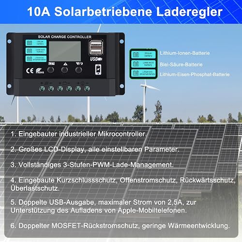 【50W Panneau Solaire 12V Kit】DERUXI 50Watt Monocristallin Panneaux Solaires Set: 50W 12V Panneau Solaires+10A PWM Régulateur de Charge, 4 Pcs Solaire Câble, Panneau Solaire Camping Car Toits Bateau - 4