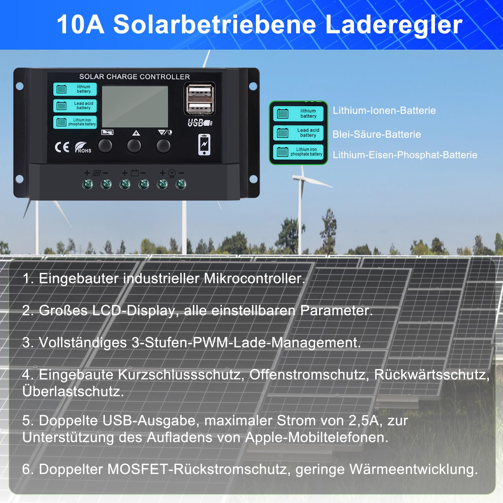 DERUXI 50W 12V Monokristallines Solarpanel Kit mit 10A Solarladeregler für Wohnwagen RV Camper