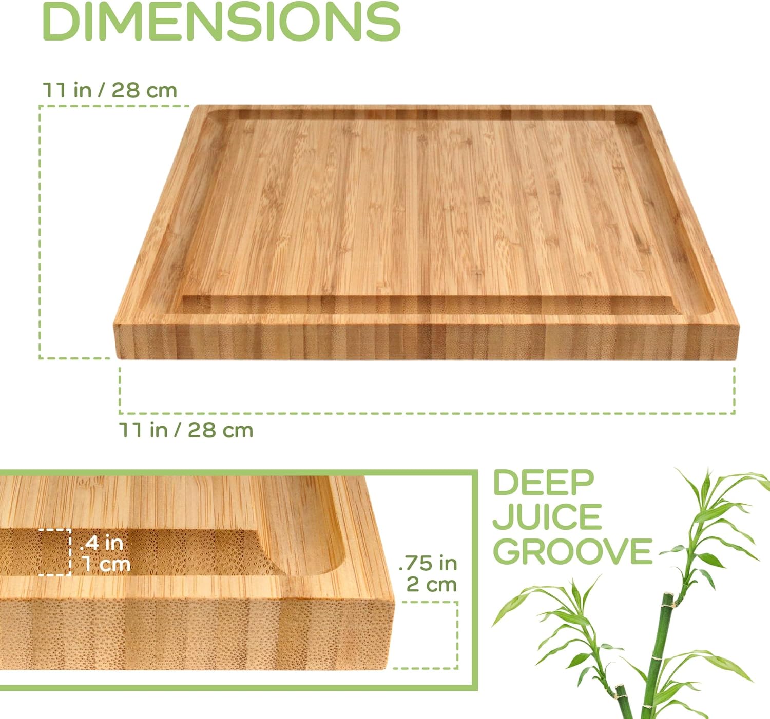 BambooMN Bulk Wholesale Premium Bamboo Grooved Cutting Board - 11" x 11" x .75" - 100 Piece
