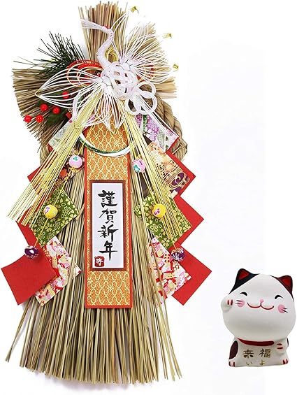 Amazon Co Jp 大阪長生堂 しめ縄 玄関 しめ縄飾り おしゃれ 注連縄 リース しめ飾り お正月飾り フック付き 縦約42cm 鶴輝 おみくじ招き猫付き おもちゃ