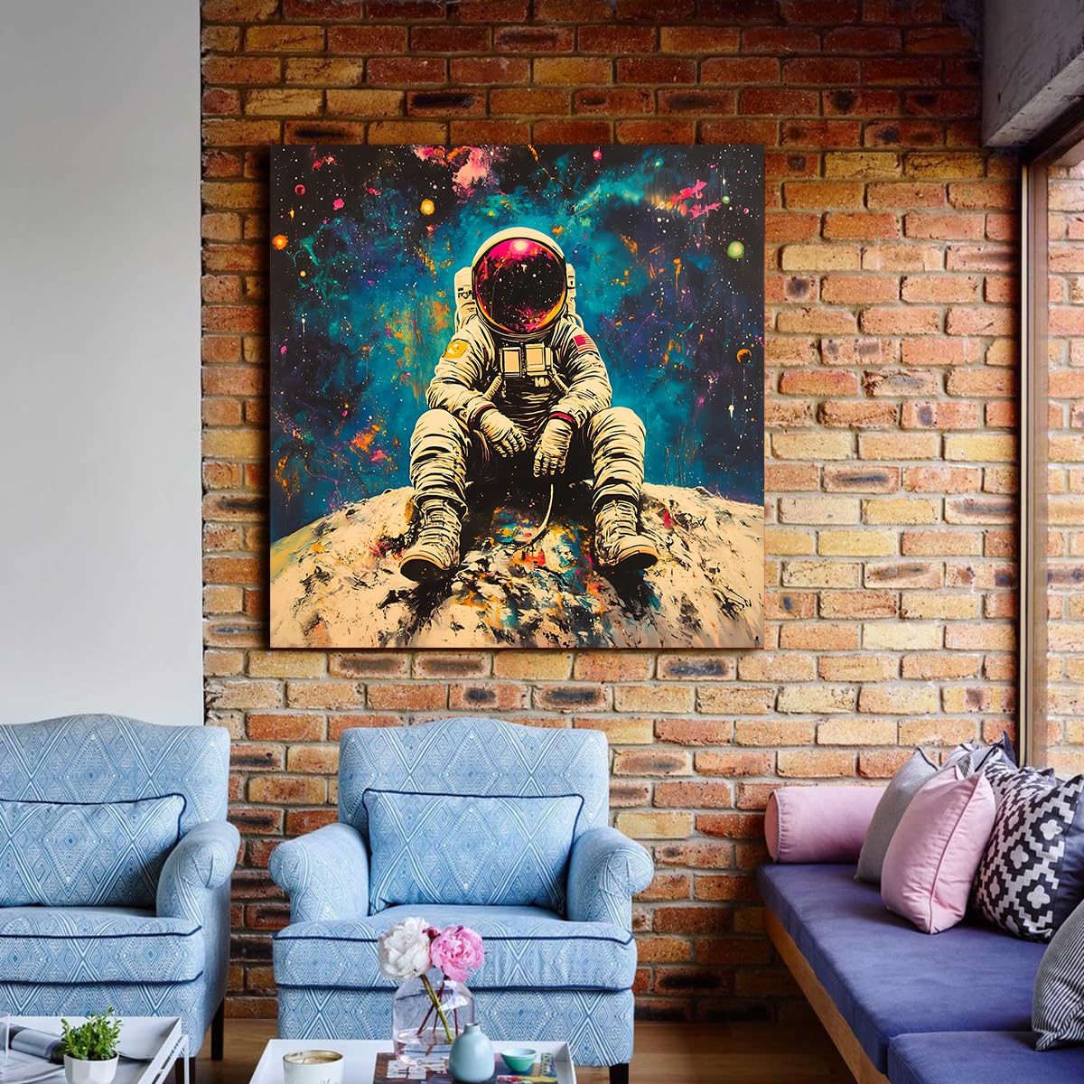 Via Vela Pop Art moderne Toile d’astronaute Art mural Affiche murale cosmique Peinture Poster Rétro Science-Fi Illustration artistique pour décor de studio créatif 60x60cm