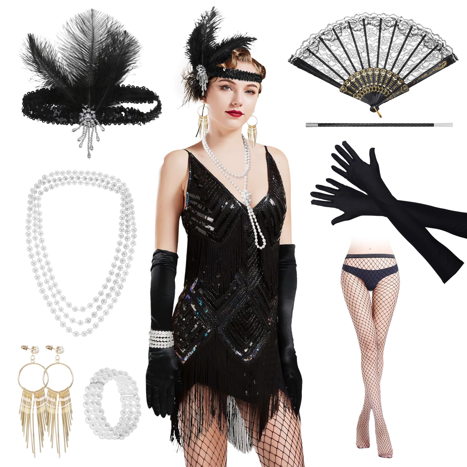3 Pezzi Set Accessori Anni '20 Gatsby – Cerchietto Con Piume E Acchiappasogni Per Donna, Fascia Bohémien Vintage Per Feste E Balli Di Fine Anno