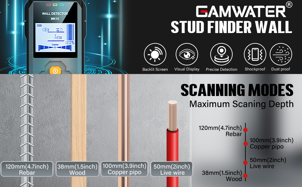 Rilevatore 5 In 1 Huepar - Scanner Da Parete Per Metallo, Legno E Cavi Elettrici - Foto 10