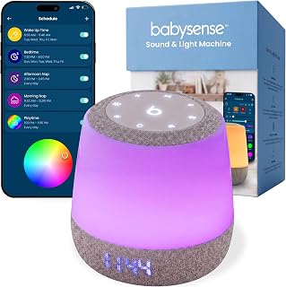 Babysense Baby Sound Machine with Night Light for Sleeping - Smart Portable Nursery White Noise Machine for Babies & Kids, Free App, No Subscription, 28 Sounds,
