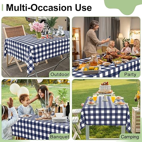 Vista 197 de Smiry Paquete de 10 Manteles Desechables de Cuadros Vichy Azules - 54" x 108" Mantel de Plástico de Servicio Pesado, Cubiertas de Mesa Impermeables