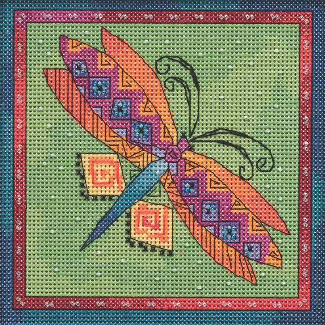 Dragonfly Lime Beaded Counted Cross Stitch Kit Mill Hill 2019 Laurel Burch Flying Colors Collection LB141915
