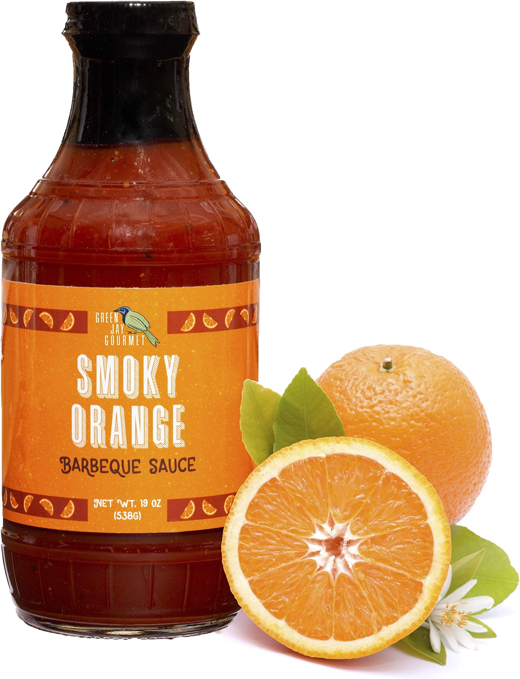 Green Jay Gourmet BBQ Sauce - Smoky Orange - All-Natural Barbecue Sauce with Orange Juice, Gourmet Spices, Tomato Paste & More - Gourmet Barbecue Spread for Meats, Veggies & Other Foods - 19 Ounces