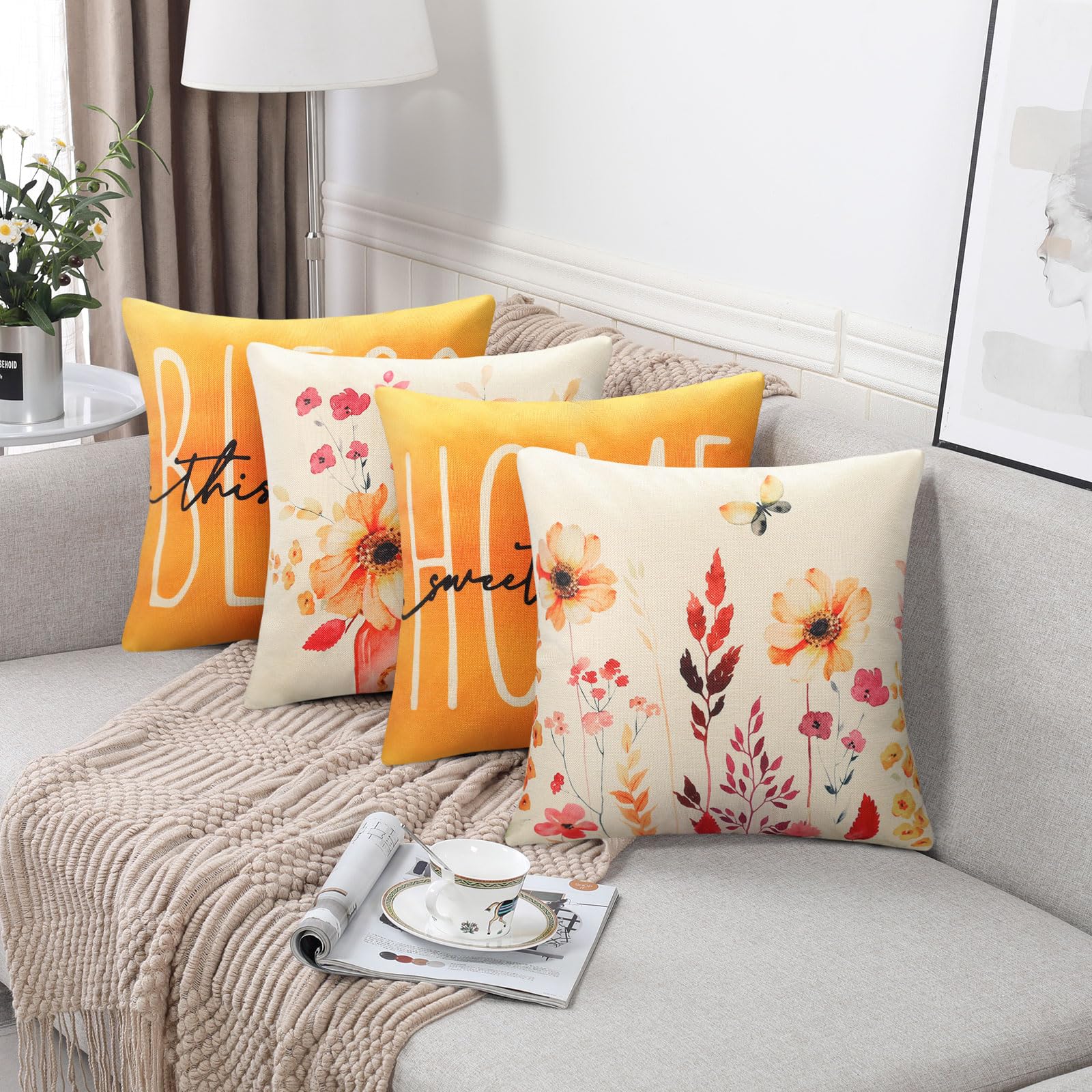 Housses De Coussin Décoratives 45x45 Cm - Aspect Lin, Couleur Orange - Lot De 2 - Pour Canapé, Lit, Salon - 5