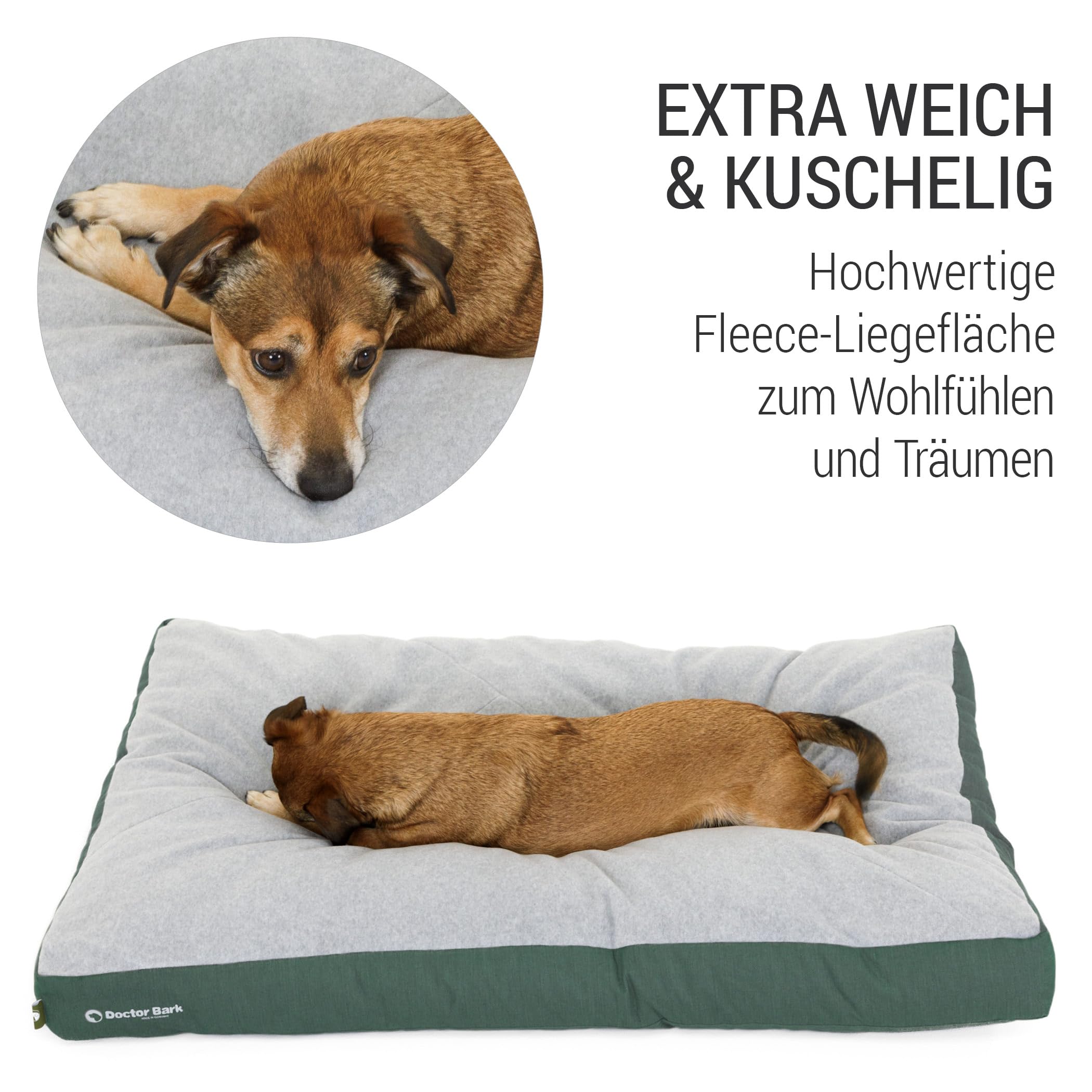 Doctor Bark Hundekissen Mittelgroße Hunde Waschbar - Hundebett Weich Flauschig - Strapazierfähiges Kuscheliges Liegekissen - GreenLabel (M - 88x60 cm, Grün)
