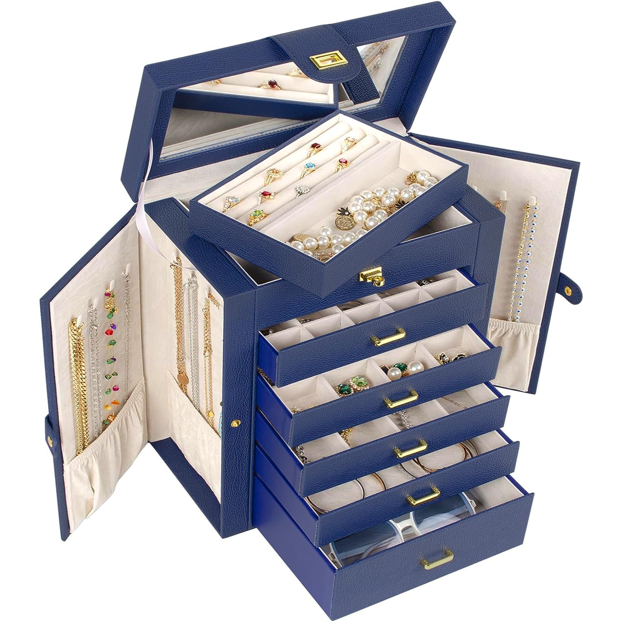 AKOZLIN Huge Jewelry Box Organizer Functional Extra Large Leather Je