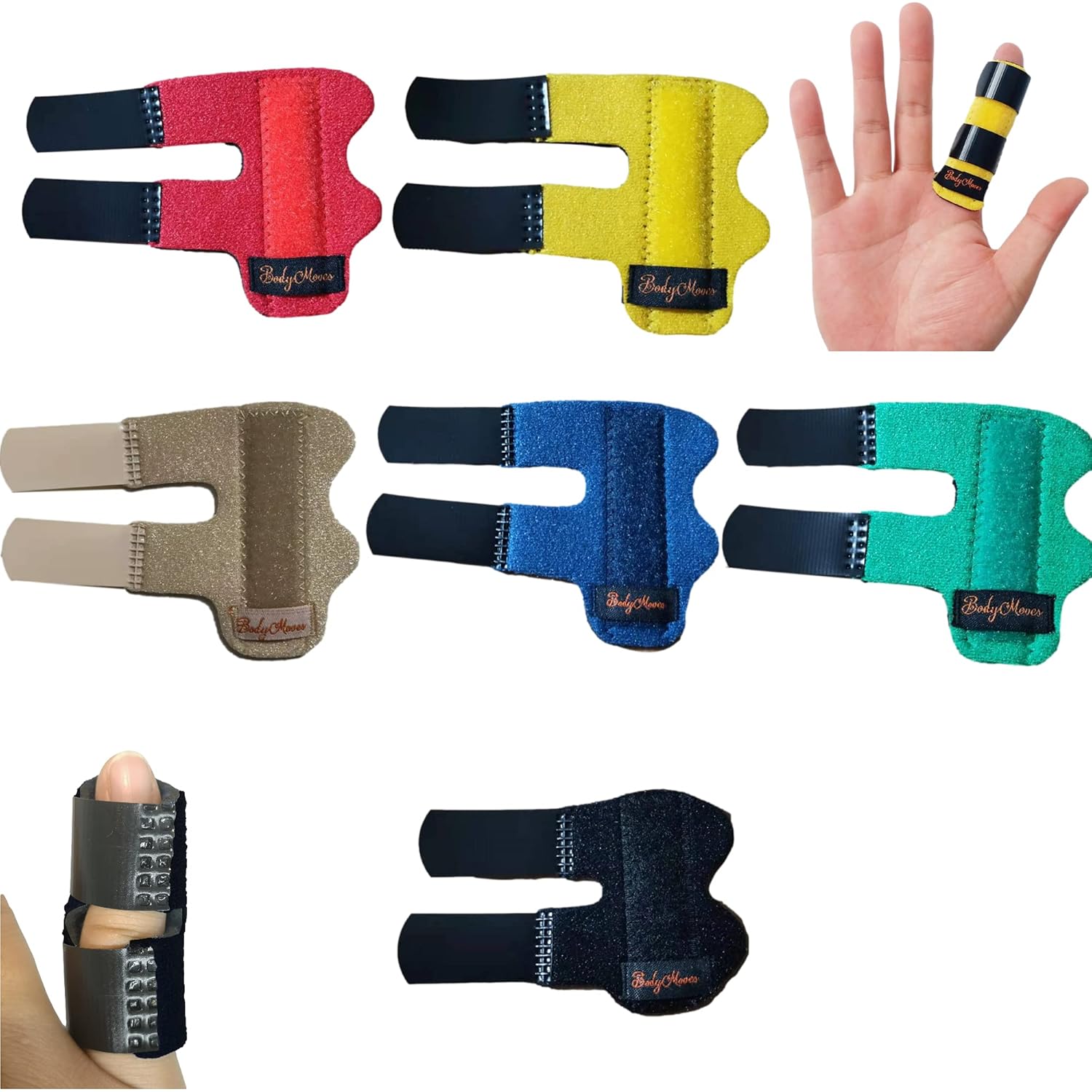 BodyMoves 5 Finger Splints plus 1 pinkie/kid splint (with Black Pinkie