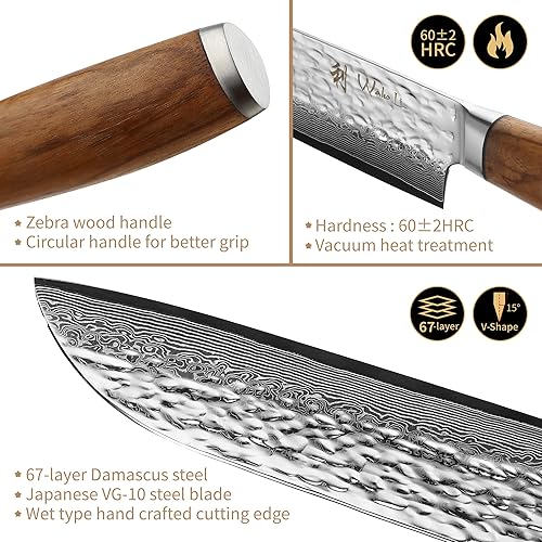 Miniatura 3 de Wakoli Juego de cuchillos de Damasco, 4 cuchillos de cocina profesionales con bloque magnético, juego de cuchillos de cocina hechos de cuchillas de