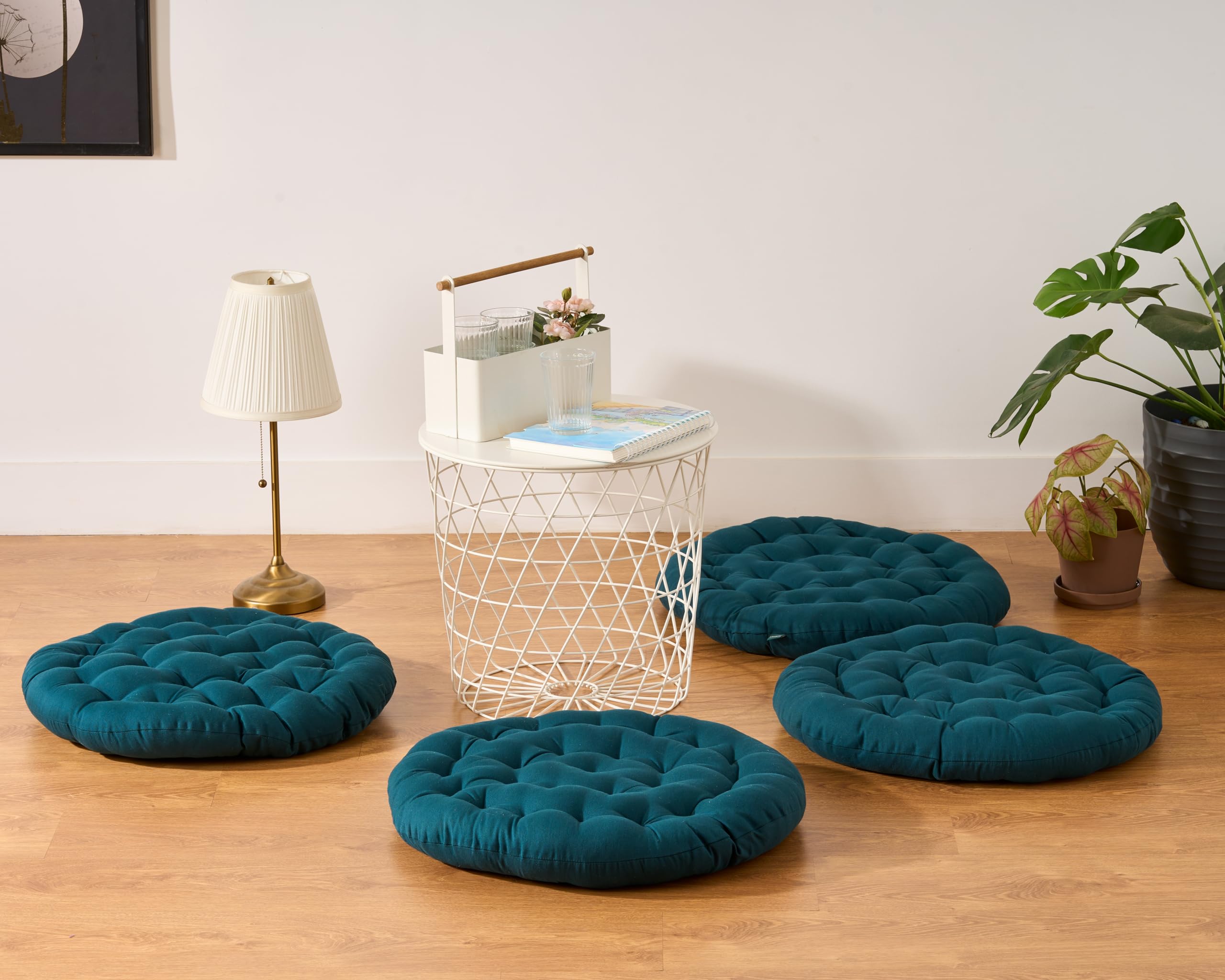 Premium Cotton Floor Seating Cushion | Luxurious Comfort & Microfiber Fill 60X60 CM Large Size for Meditation | Pooja | Living Room | Pets | Outdoor Botanical Green Pack of 4