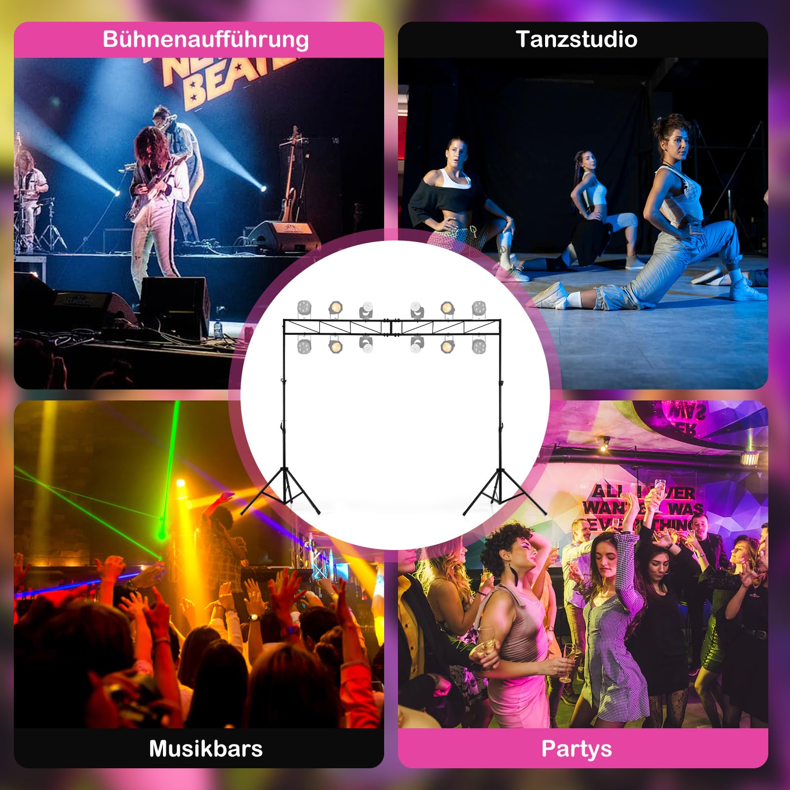 HOMASIS 360 cm Beleuchtungsstativ, DJ-Lichtstativ aus Metall, DJ Licht Stativ höhenverstellbar 140-265cm, Lichtbrücke mit 2 abnehmbaren faltbaren Ständern, Lampenstativ für Bühne, Partys & Konzerte