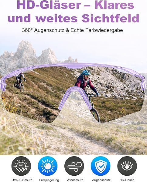 Fahrradbrille Herren Schnelle Brille Damen | UV400 Sonnenbrille Schutzbrille, TR90 Frame mit Verstellbaren Nasenflügel & Bügel MTB Sportbrille Laufbrille Sunglasses für Fahrrad Angeln Ebike Laufen - 5