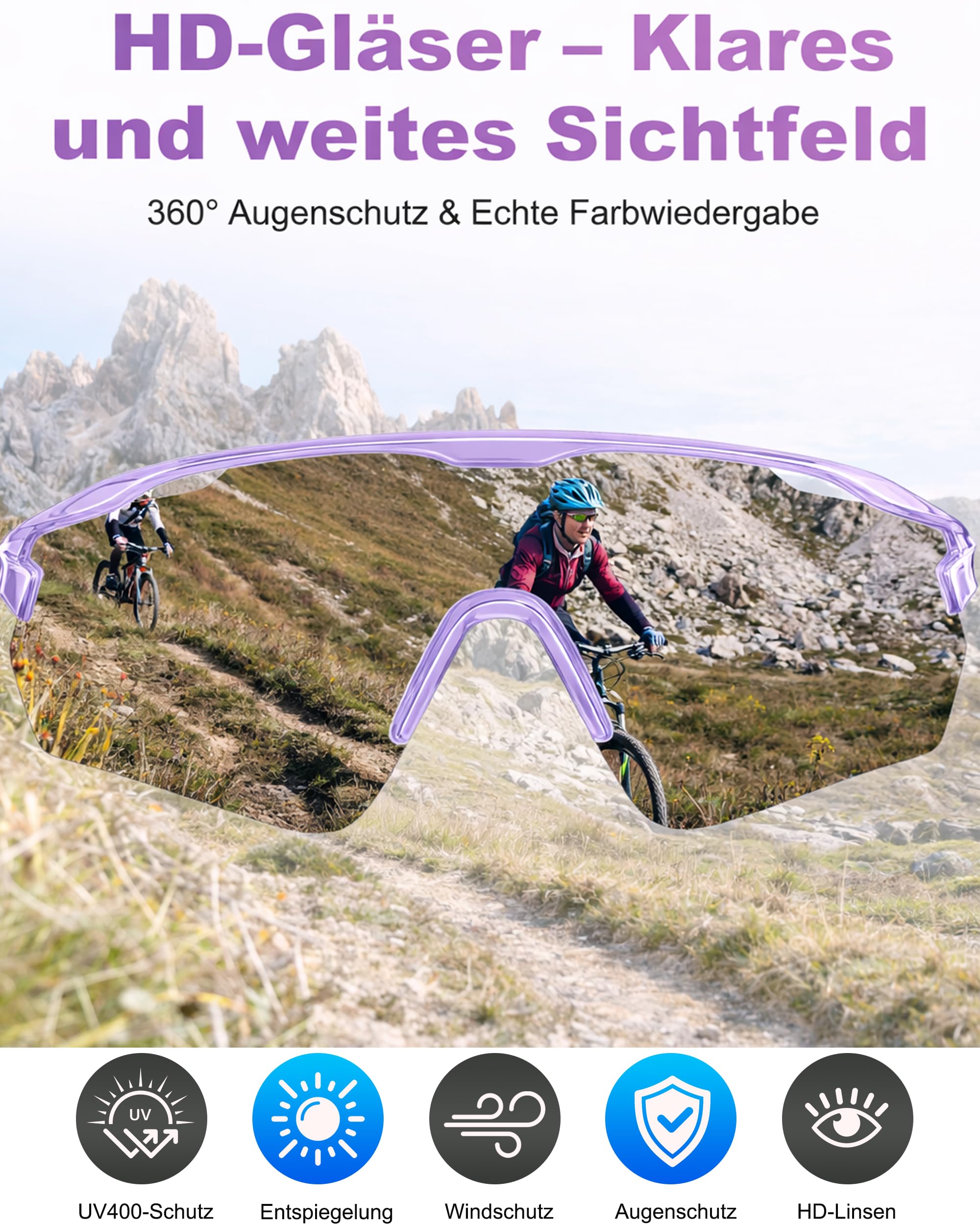 Occhiali Ciclismo Uomo Donna | Occhiali Sportivi UV400 per MTB e Bici da Corsa, Montatura TR90 Ultraleggera, Naselli e Aste Regolabili, Occhiali da Sole per Running, Ciclismo e Sport Outdoor