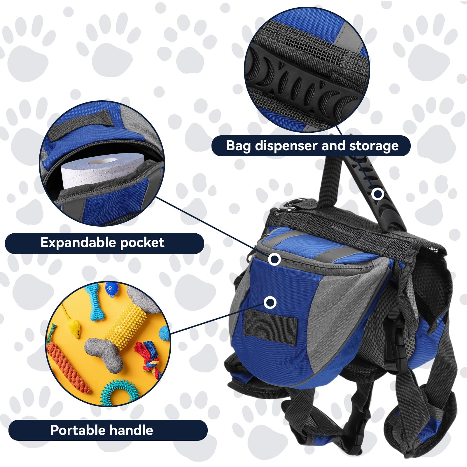 Cyrank Cablatura dello Zaino per Cani, Borsa da Sella per Cani Medio E Grande Giubbotto per Cani Cani da Barbon Cablaggio Zaino per Escursioni per Cani con Tasche per Cane Grande Medio (M)