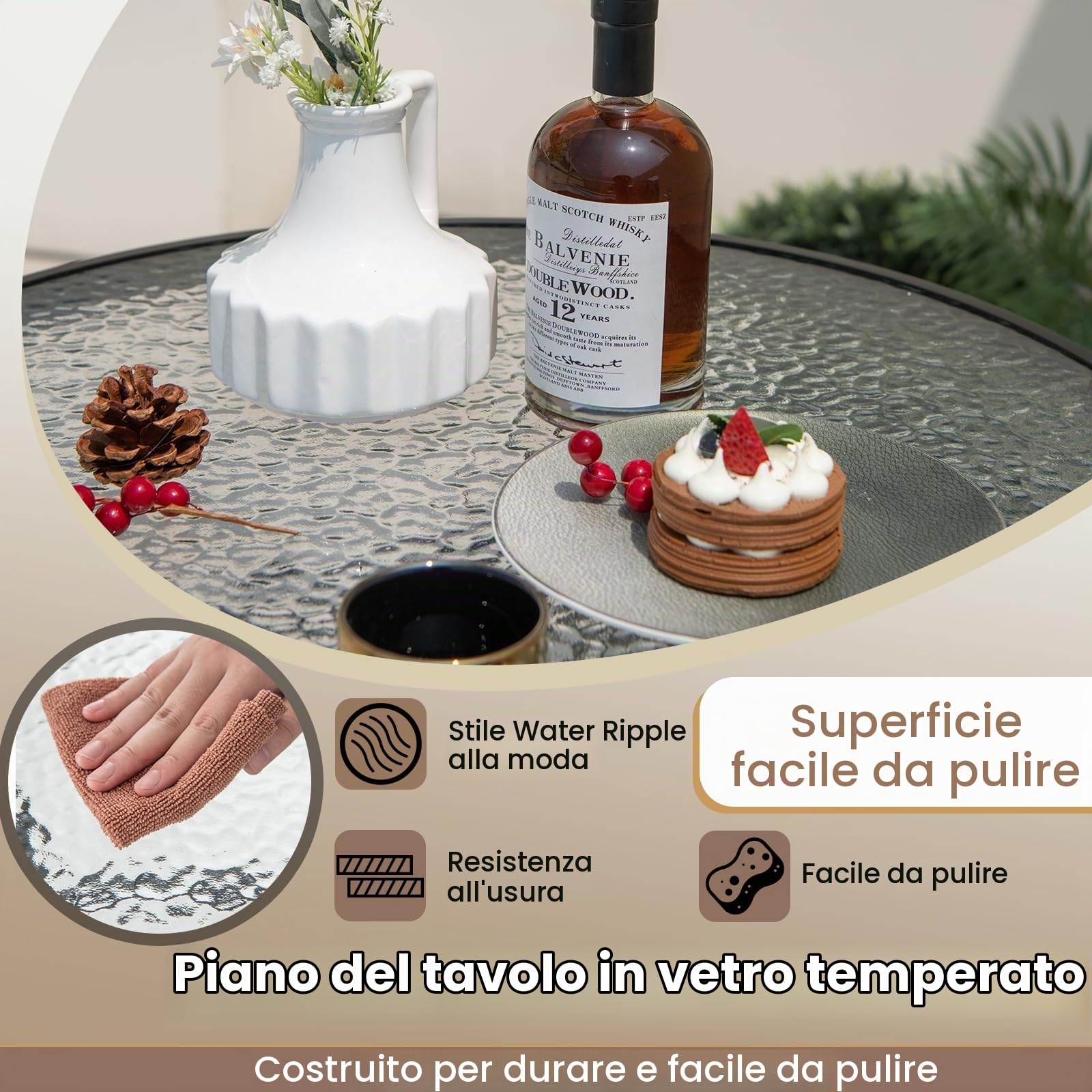 KOMFOTTEU Tavolo Bar Alto in Vetro Temperato, Ø 68 cm, Alt. 97 cm | Bancone Bar da Casa per Bistrot, Penisola Cucina Struttura in Metallo, Tavolino Stretto, Nero