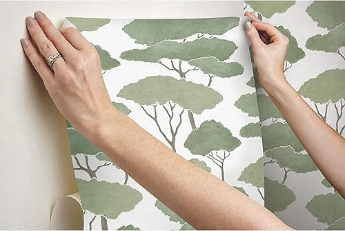 Miniatura 4 de RoomMates RMK12063WP Umbrella Pines - Papel pintado para despegar y pegar, verde/marrón
