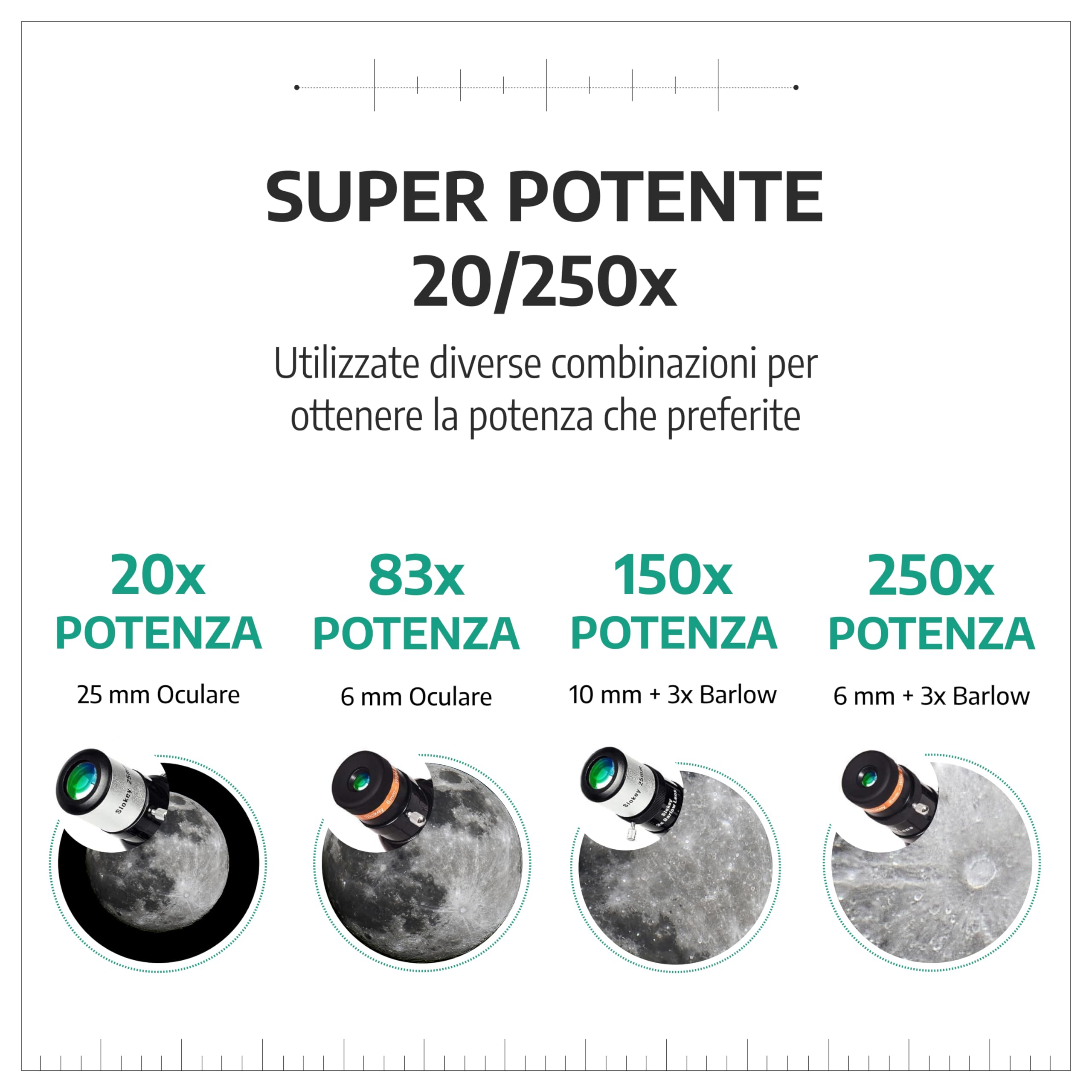 Telescopio Astronomico Professionale per Principianti Adulti - Portatile e Potente 20x-250x, Facile da Installare e Utilizzare - Ideale per Osservare la Luna, Pianeti, Galassie e Altro Ancora