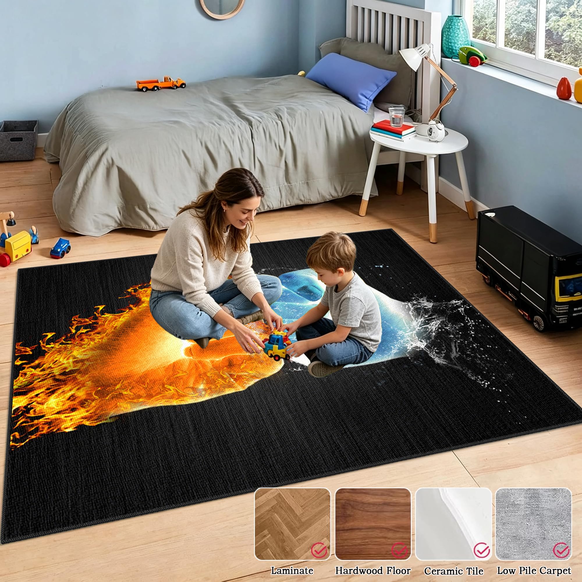 Zmywalny dywanik do pokoju zabaw, 180 x 230 cm / 70,87 x 90,55 cala Mata podłogowa na krzesło komputerowe do gier, mata sportowa, mata podłogowa dla graczy 3D do sypialni na krzesło biurowe