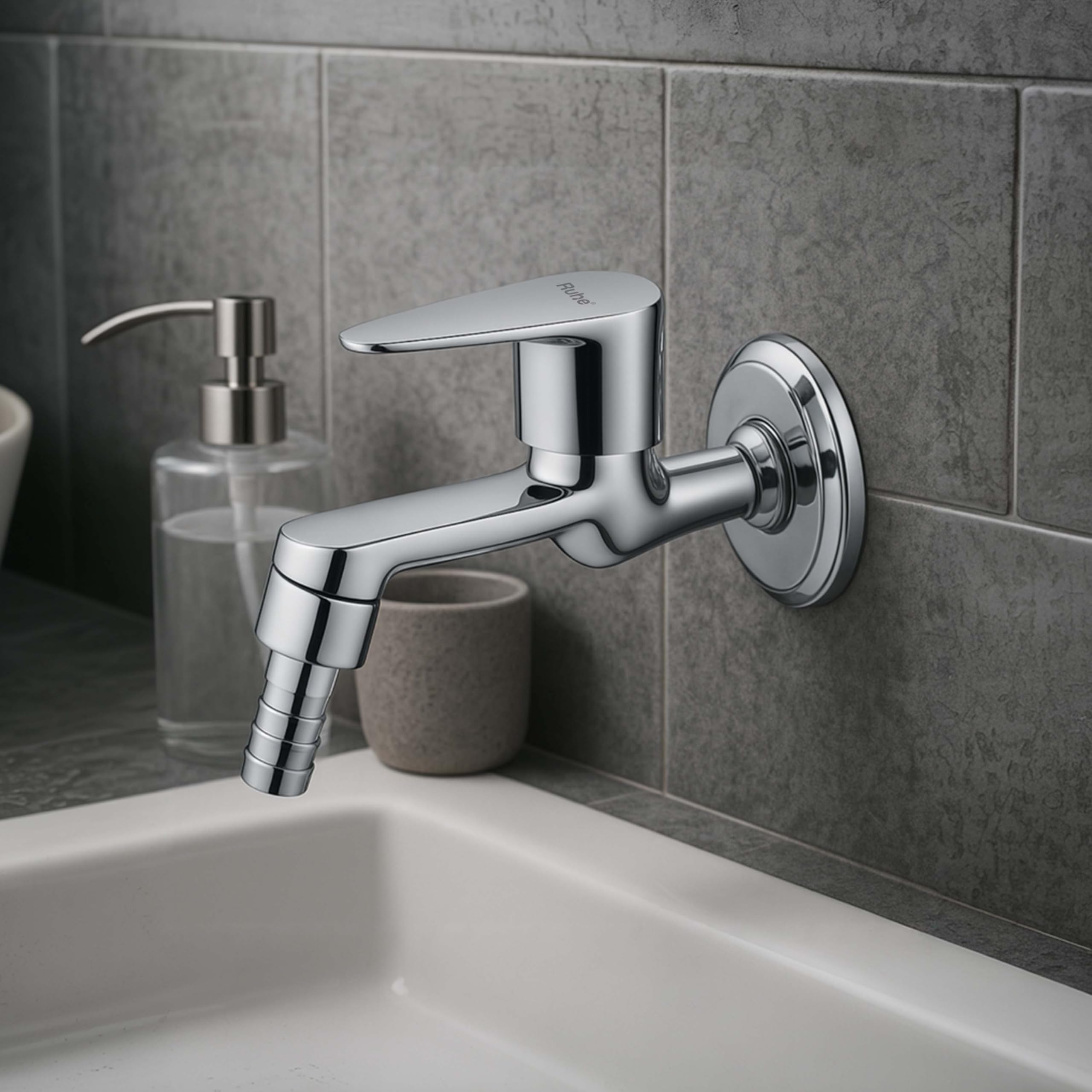 Ruheยฎ Liva Brass Faucet/Tap | Nozzle Bib Cock Faucet/Tap | with Chrome Finish | for Washing Machine and Garden Pipes