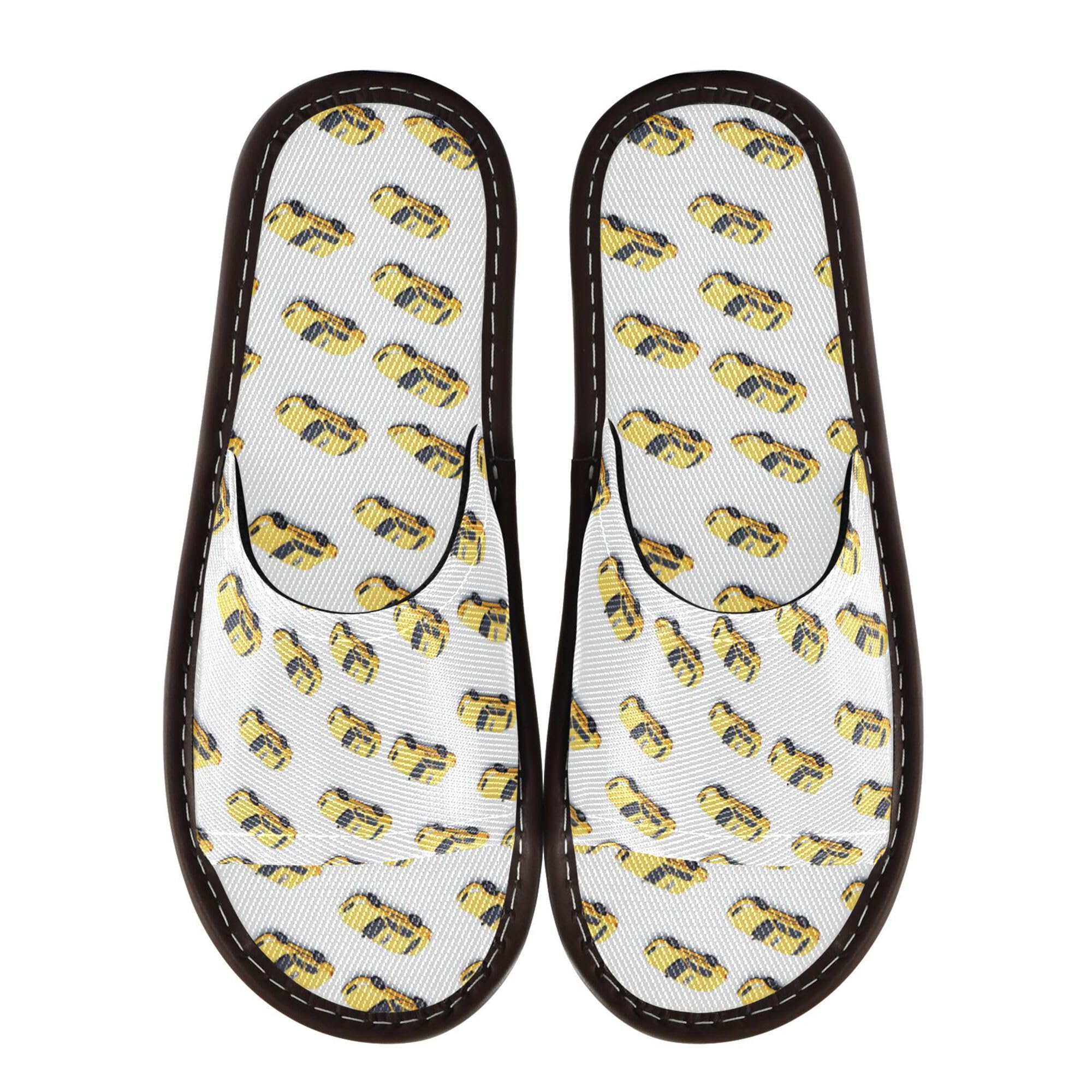 KLL Spa Shower Slippers Indoor and Outdoor Washable Soft Open Toe Slipper for Party Travel Guests 5.5-6 Taxi Cars White