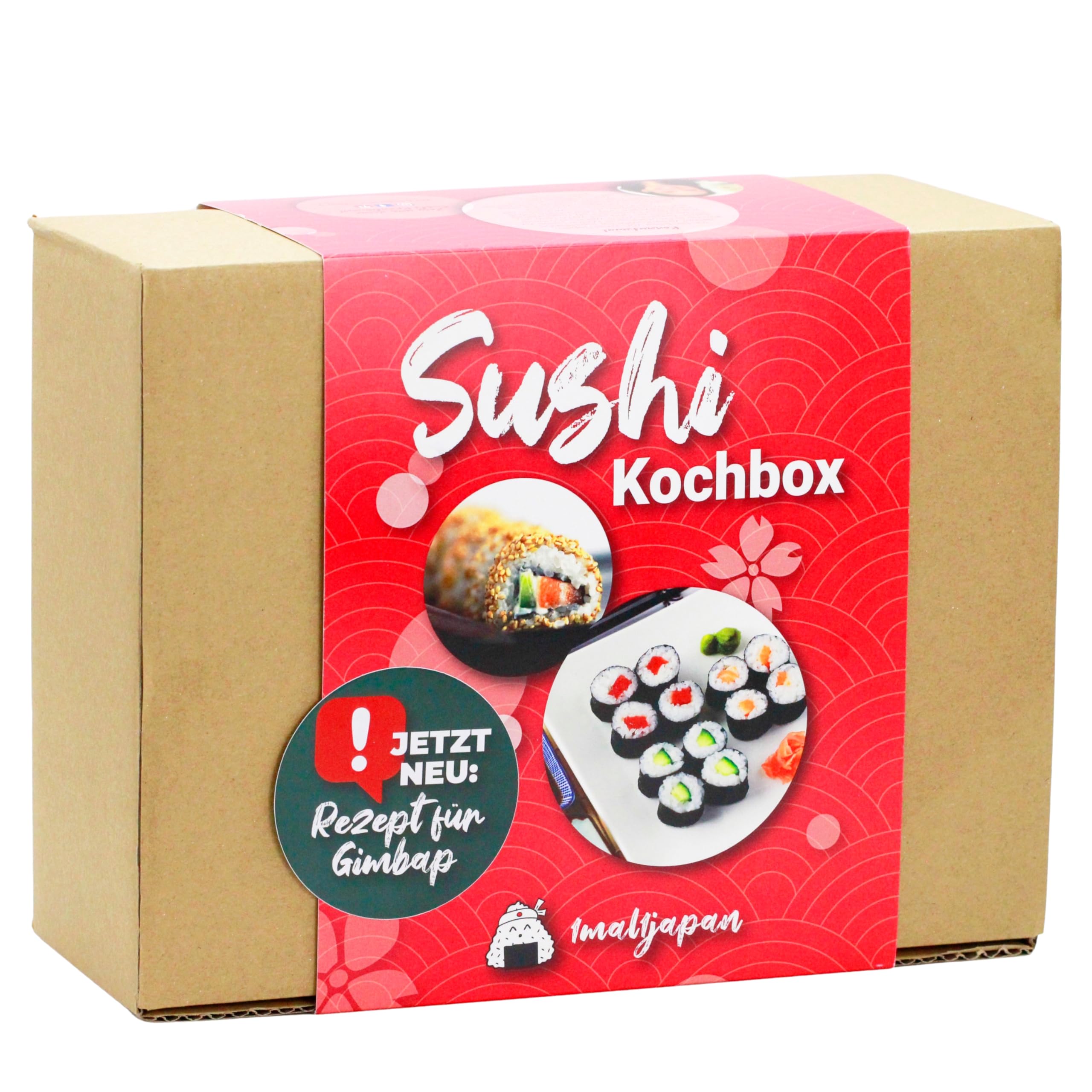 Sushi Box + Gimbap – für 6 Portionen, 11-teilige Kochbox inkl. Rezepte für Maki, Nigiri, Inside-Out & Kimbap – mit Reis, Nori, Sojasauce, Wasabi & Bambusmatte, vegan, Japan Geschenkidee