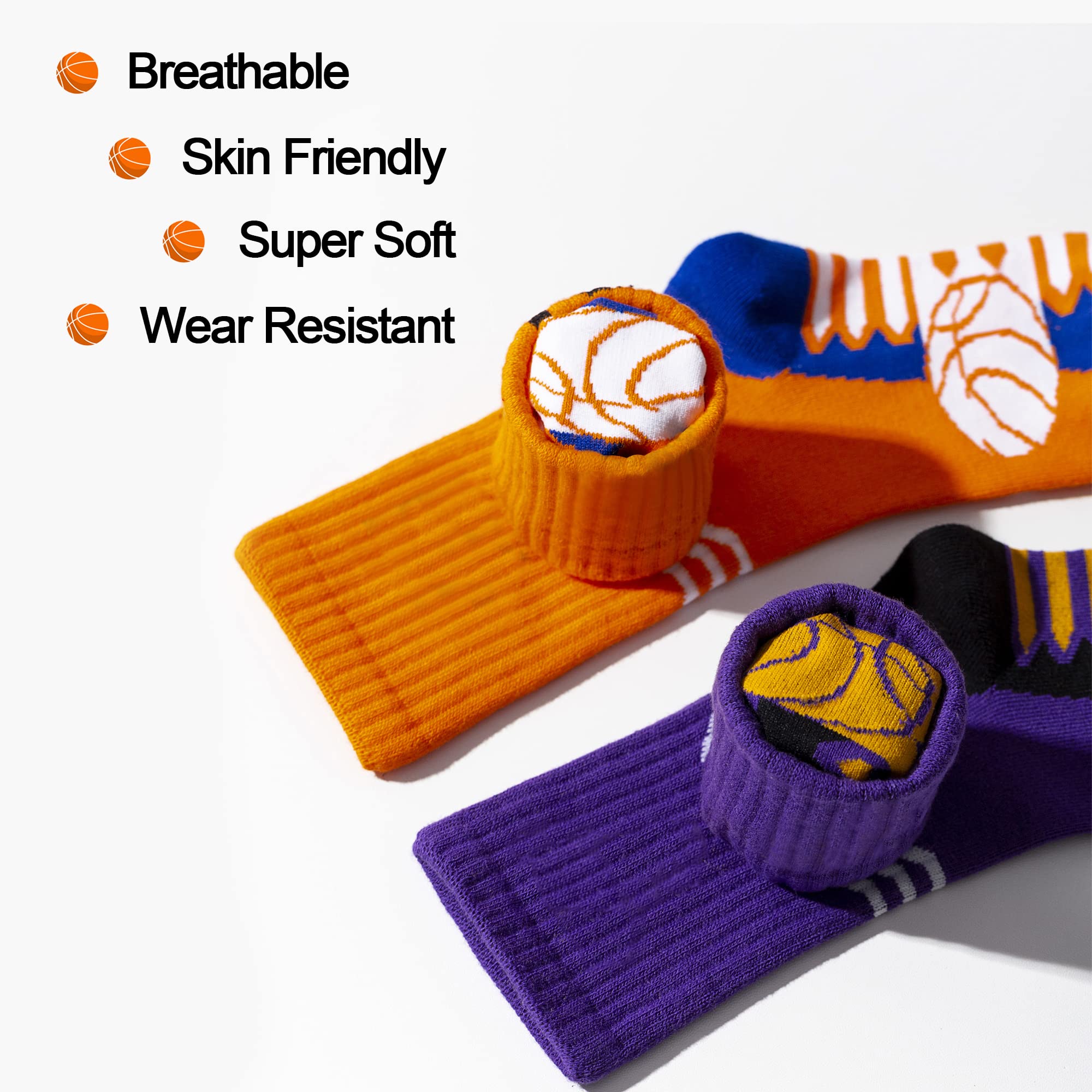 ELUTONG Calcetines deportivos para niños y niñas, 6 pares de calcetines unisex de algodón para baloncesto, media pantorrilla, deportes, gimnasio, novedosos, suaves, divertidos, casuales, modernos,