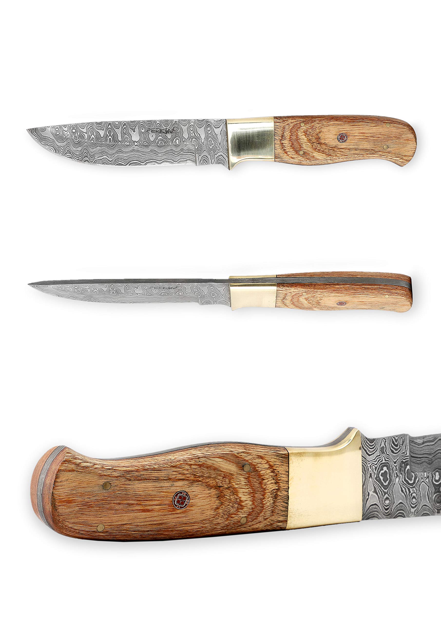 Coltello da caccia in acciaio Damasco con fodero