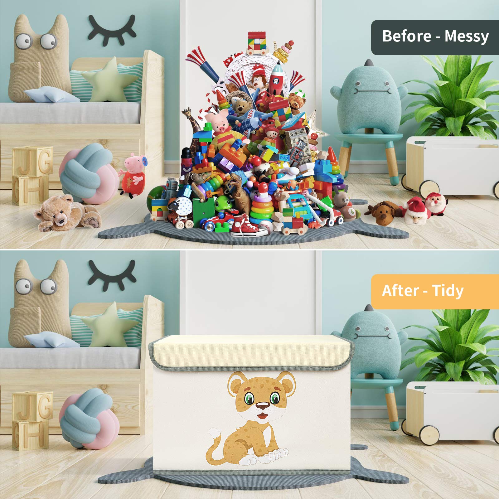 DIMJ Cube Rangement Jouet Enfant Lot de 2 Boîte de Rangement, Pliable Caisse,pour Livre Jouets Jeux Panier Boite de Rangement et Bac a Jouet Caisse en Tissu, Beige