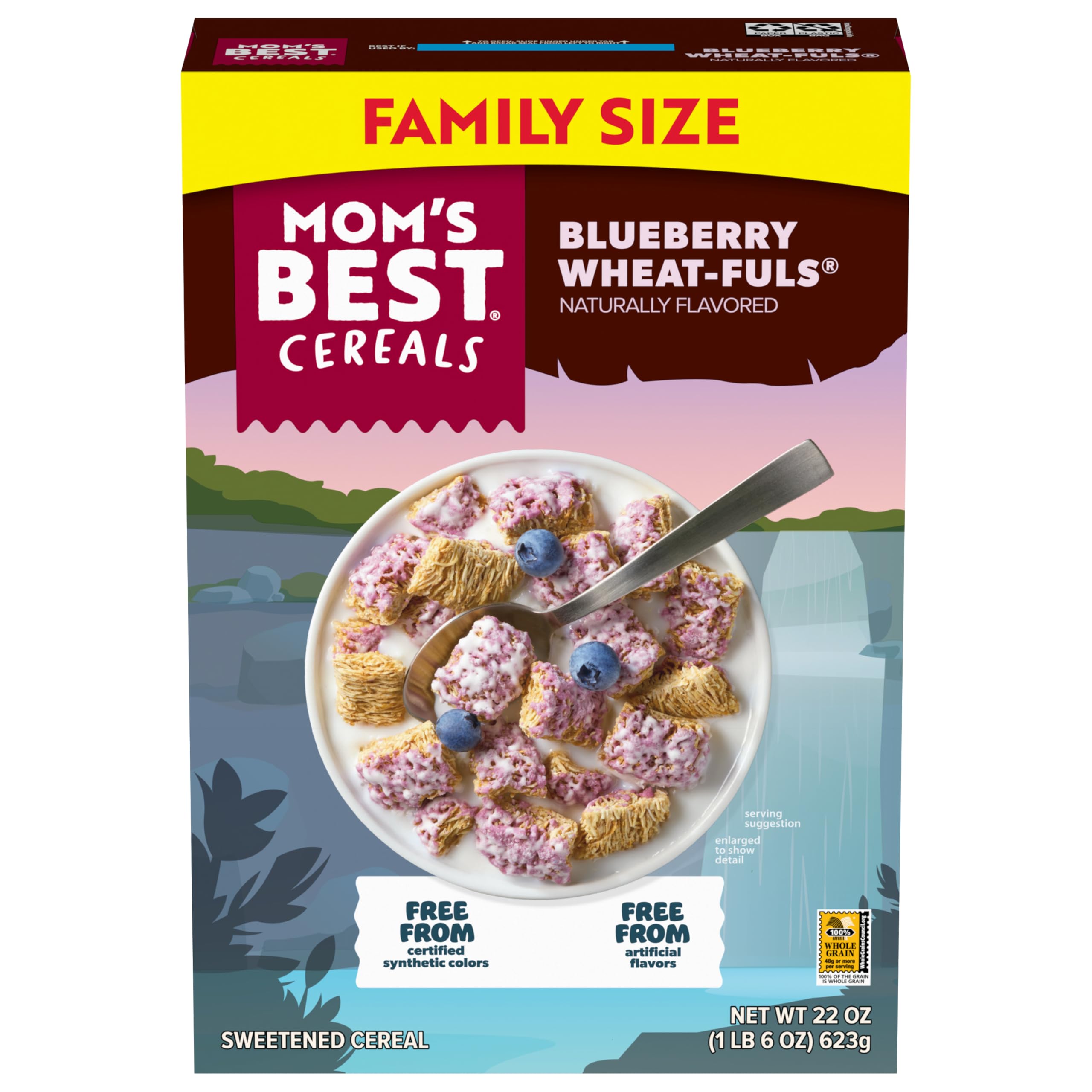 Mom's Best Blueberry Wheatfuls Shredded Wheat Cereal, Made with Whole Grain, No Artificial Flavors or Preservatives, 22 oz Box