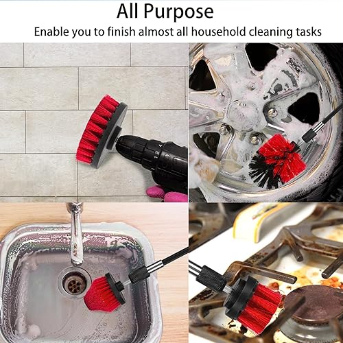 Miniatura 7 de Juego de accesorios de cepillo de taladro, paquete de 7 cepillos de limpieza eléctrica de 14 pulgadas + accesorio prolongado de largo, accesorio de