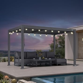 PURPLE LEAF Louvered Pergola 8 x 12 Outdoor Pergola w/Light, Thick Posts | Ideal for compact spaces, Reinforced beams add strength, Hidden drainage keeps dry, Independent louvers customize shade