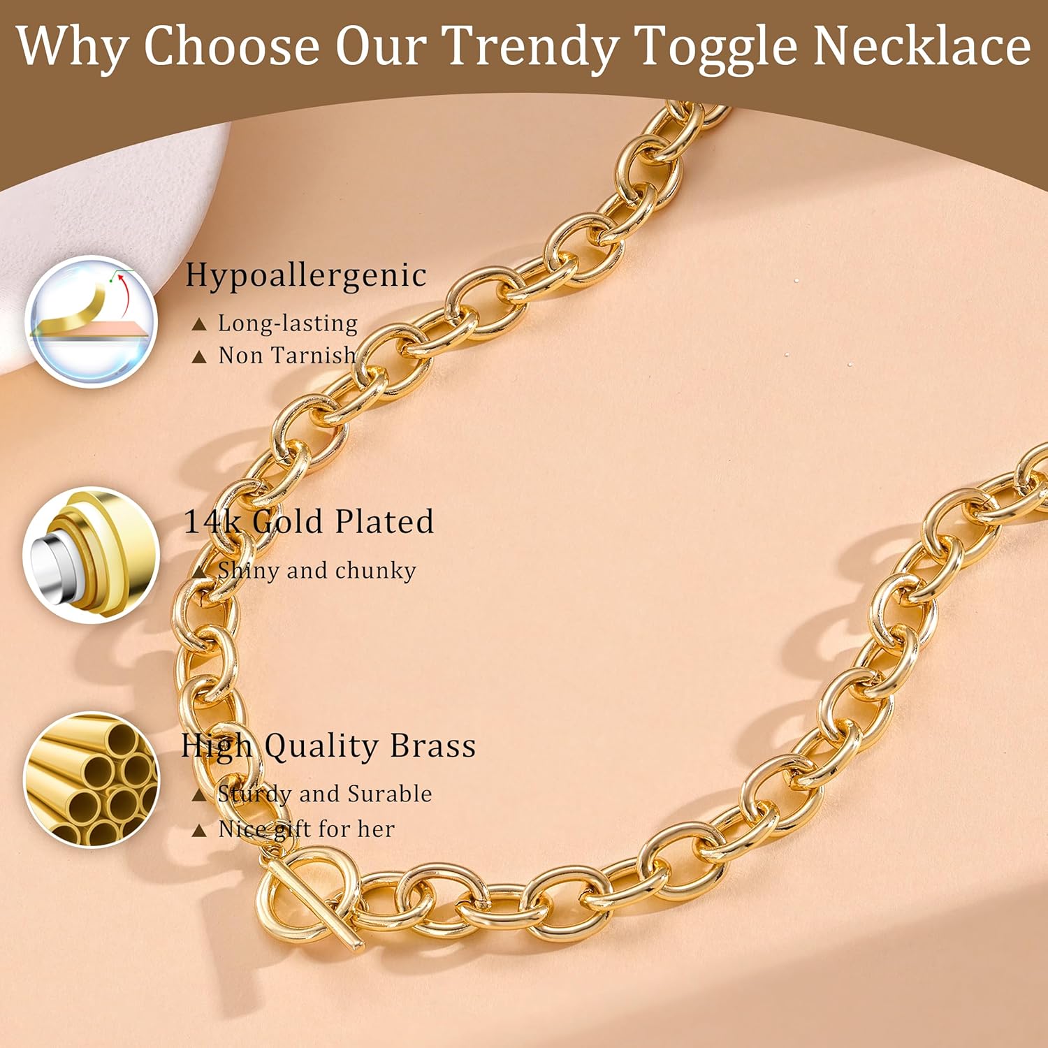 CHESKY 14K Gold Plated Chunky Necklace for Women, Trendy Paperclip Chain Necklace Thick Cross Heart Pendant Necklace Layered Herringbone Cuban Link Chain Toggle Necklaces Non Tarnish Jewelry - Image 6