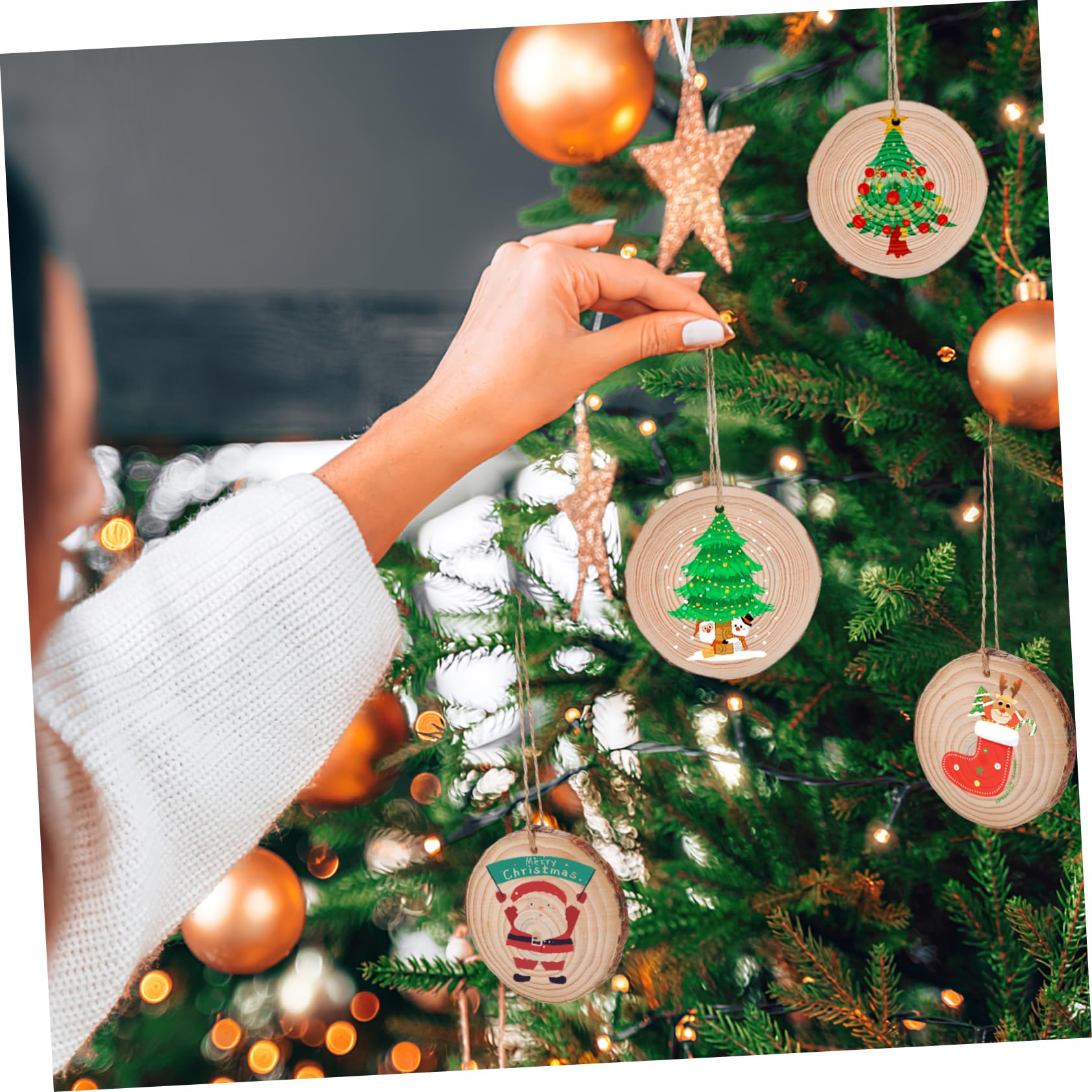 Uonlytech 50stücke Unlackierte Holzscheiben Mit Jute-schnur Für Projekte Runde Holzscheiben Für Bastelarbeiten Hochzeiten Weihnachten Und Kreative Dekorationen