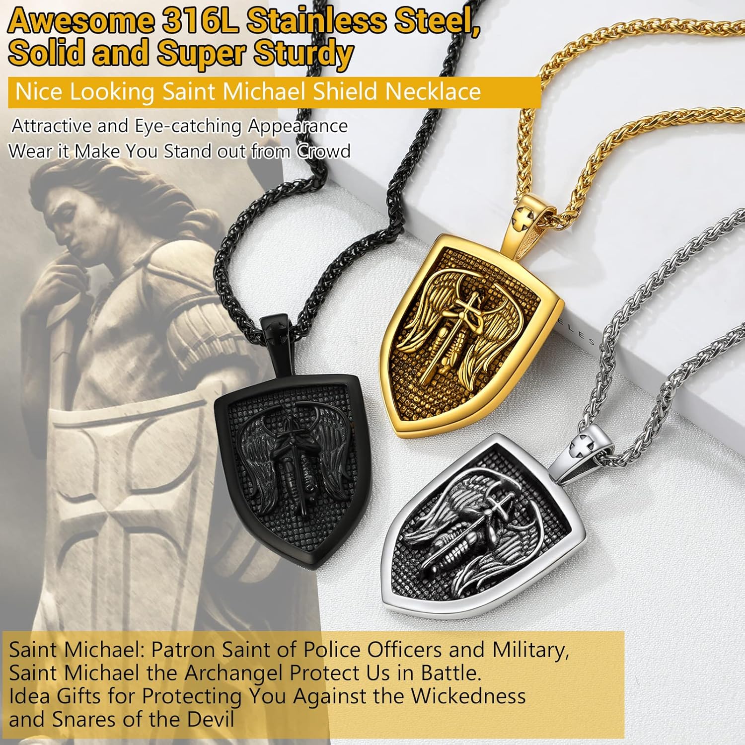 PROSTEEL Saint St Christopher/Benedict/Michael Medal Necklace for Men, 316L Stainless Steel Protection Necklace Catholic Jewelry, 22"-24" Adjustable, Come with Box