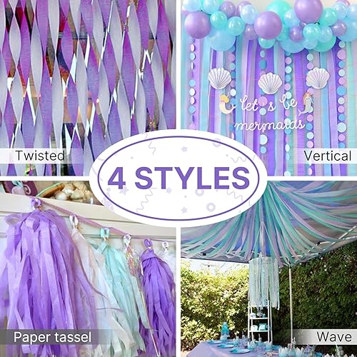 Miniatura 12 de PartyWoo Serpentinas de papel crepé morado, 8 unidades, 656 pies, paquete de serpentinas de papel crepé color morado oscuro claro, lavanda, blanco