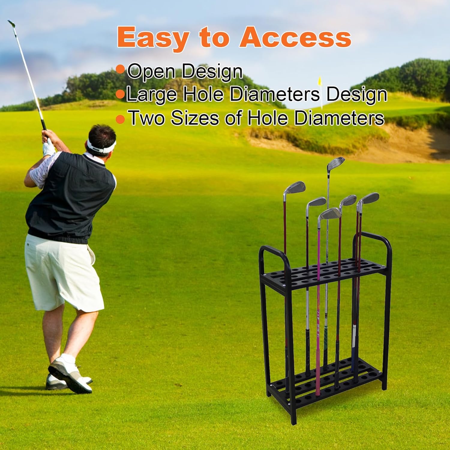 27 Holes Golf Club Holder Golf Club Storage Stand Metal Golf Club Holder Stand Course Practice Supplies for Indoor Outdoor, Black
