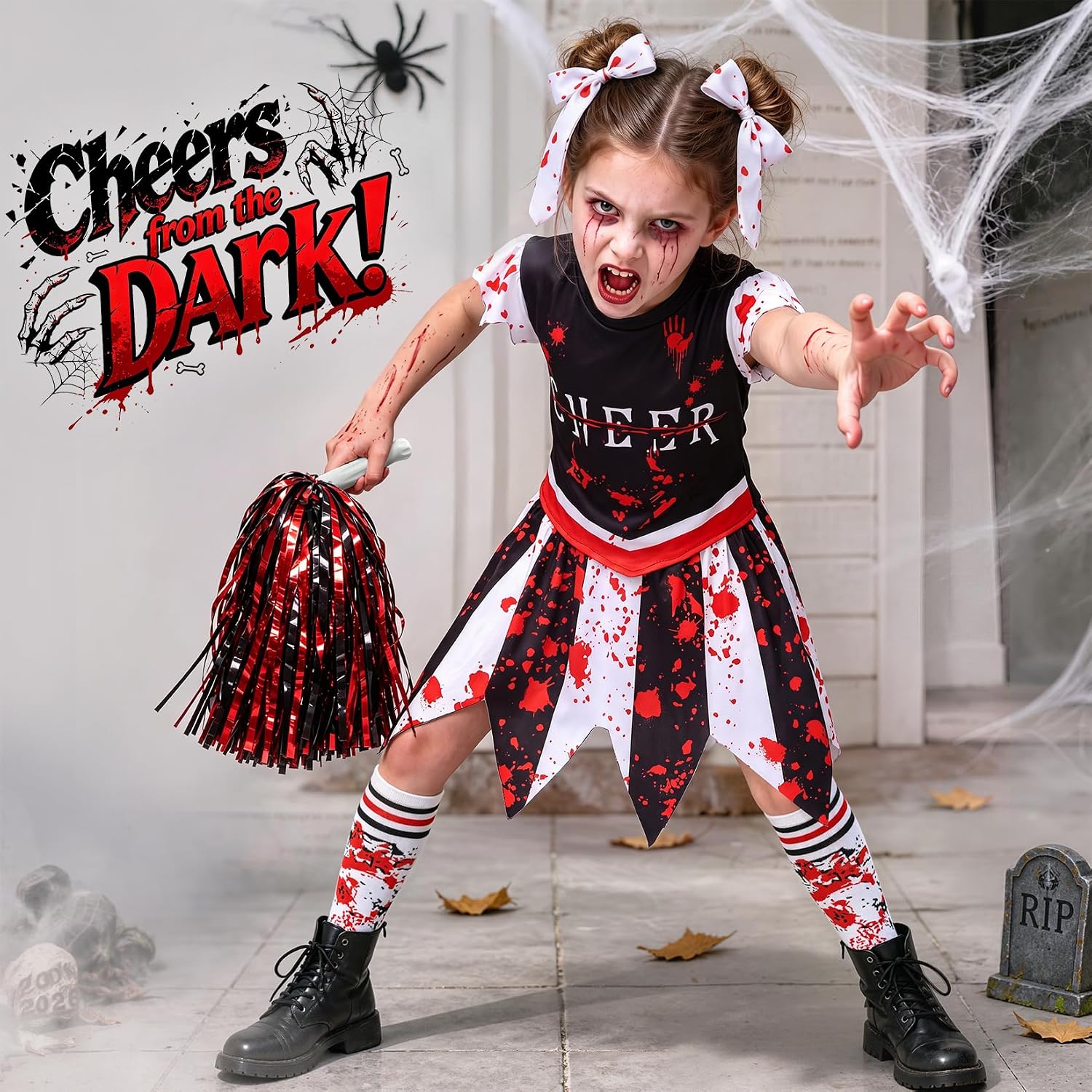 DISHIO Girls Halloween Costume, Zombie Cheerleader Costume for Girls image 4