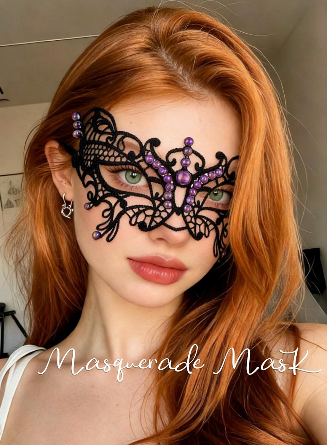 Ursumy Black Masquerade Mask for Women Tassel Eye Lace Mask with Beaded Chain Party Costume Prom Ball Face Accessories - Image 7