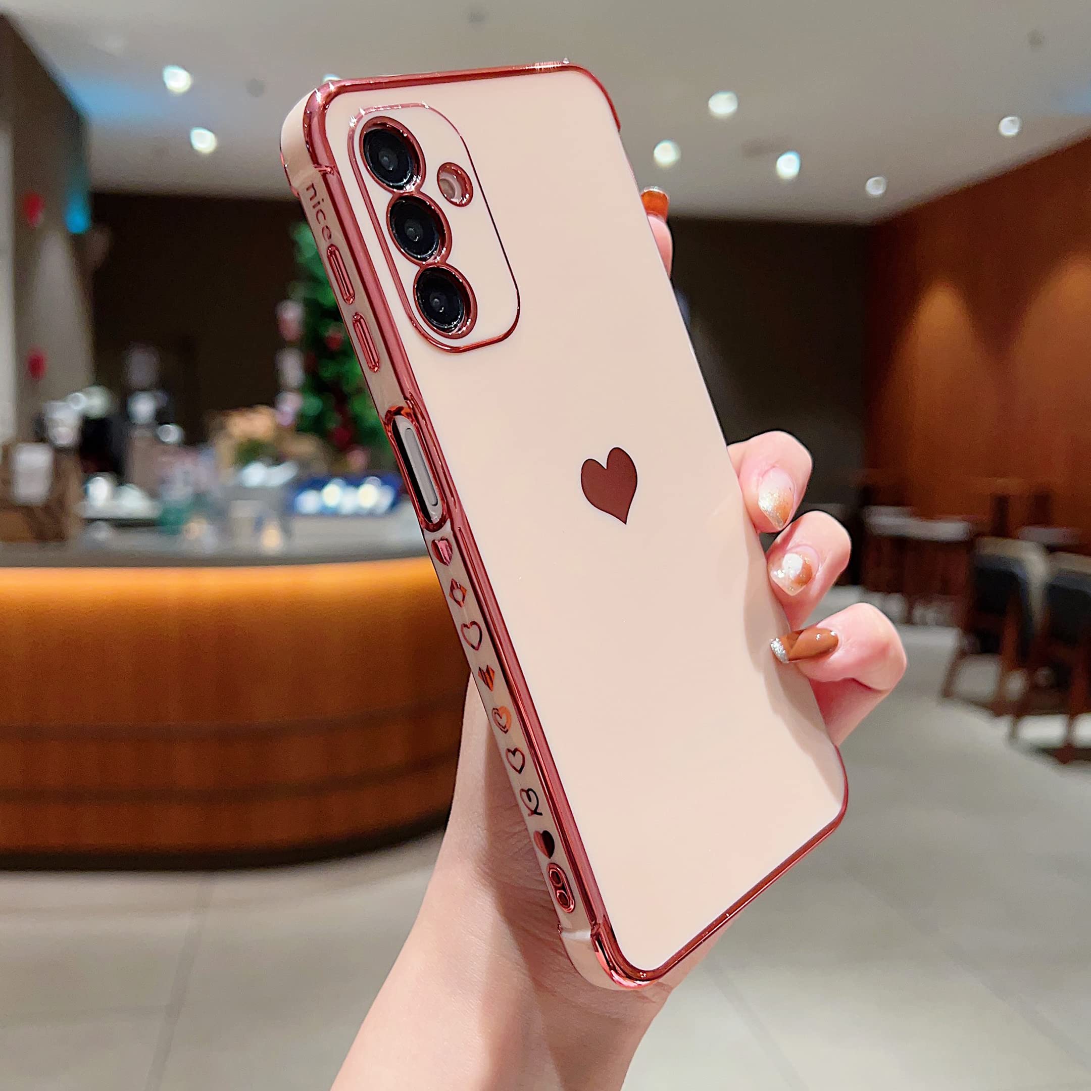 LSOUGUKCompatible with Samsung Galaxy A14 5G Case,Love Heart Pattern Electroplated Design Soft TPU Shockproof Protective Phone Case Full Camera Lens Protection Cover for Samsung Galaxy A14 5G-Pink