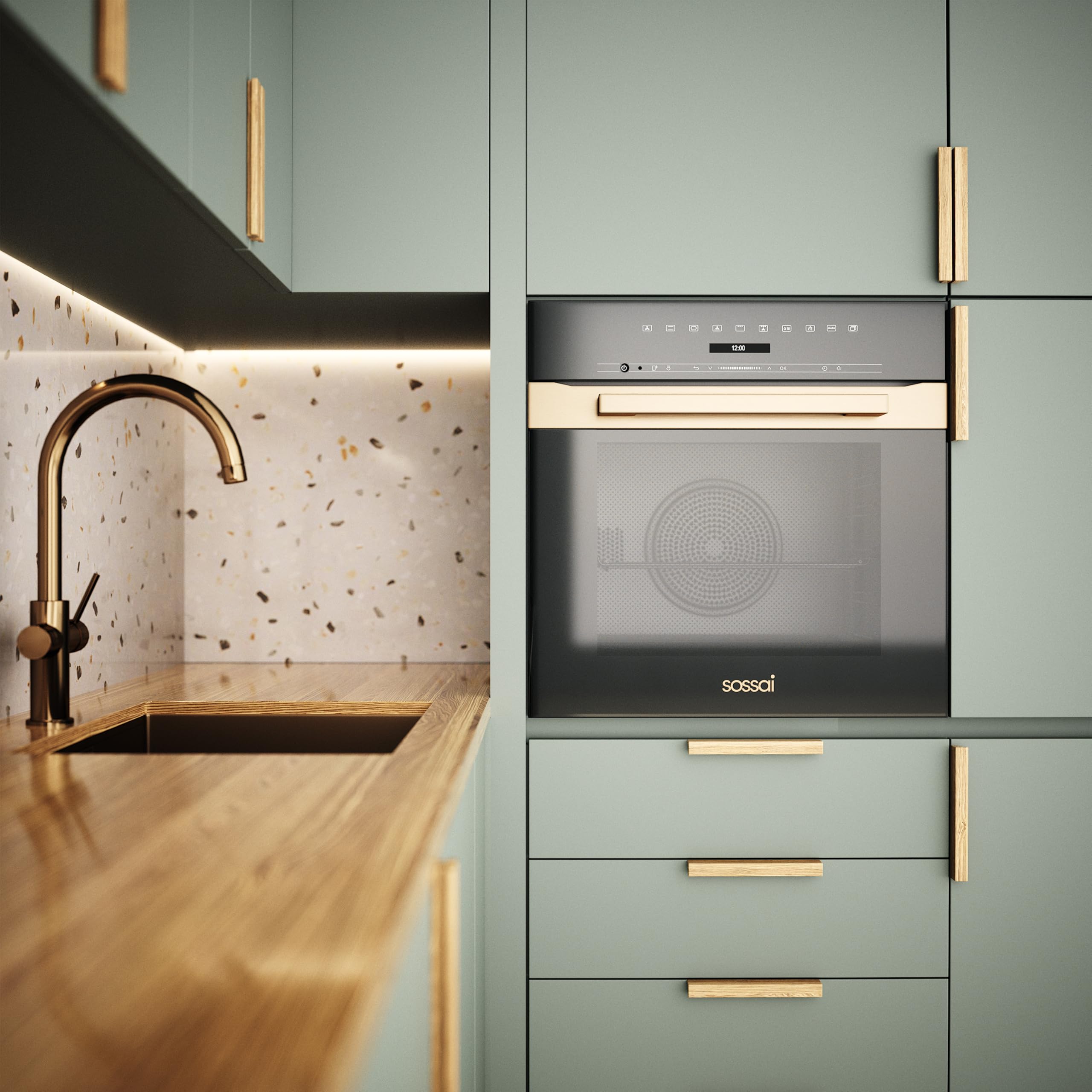 Sossai Maniglie per mobili in legno di quercia | GAH01 | interasse fori 96 mm, lunghezza 156 mm, 2 pezzi