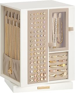 SONGMICS 360° Rotating Jewellery Box with 4 Drawers Jewellery Storage for Necklaces…